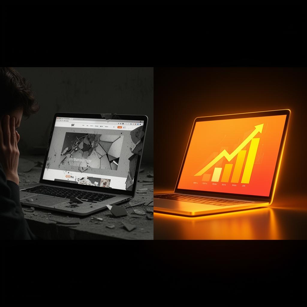 Antes e depois - página genérica vs landing page profissional